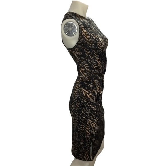 Lori Michaels Collection Women's Black/Tan Printed Midi Dress Small NWT Stretch - Picture 2 of 5